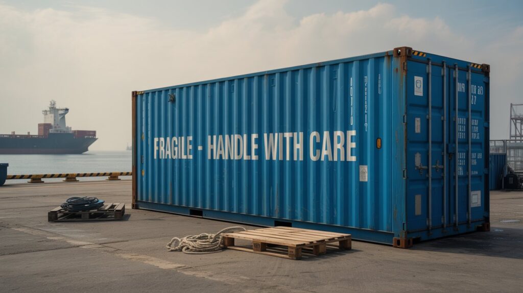 Estimating Shipping Containers Needed for a Four-Bedroom House a new blue shipping container on a loading dock or ship yard