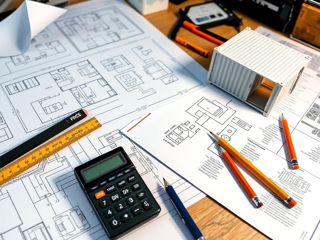 Blueprint and planning materials for a shipping container camper conversion