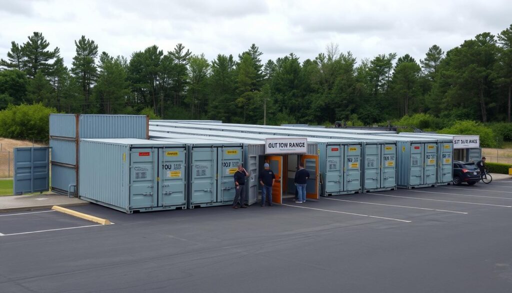 Commercial shipping container gun range facility with multiple connected units Commercial shipping container gun range facility with multiple connected units