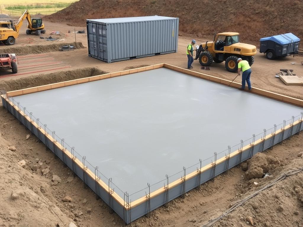 Concrete pad preparation for shipping container gun range installation Concrete pad preparation for shipping container gun range installation