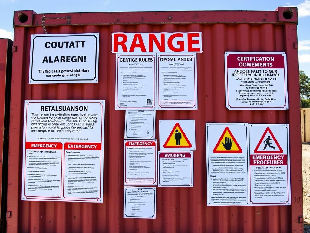 Safety signage and compliance documentation for a shipping container gun range Safety signage and compliance documentation for a shipping container gun range