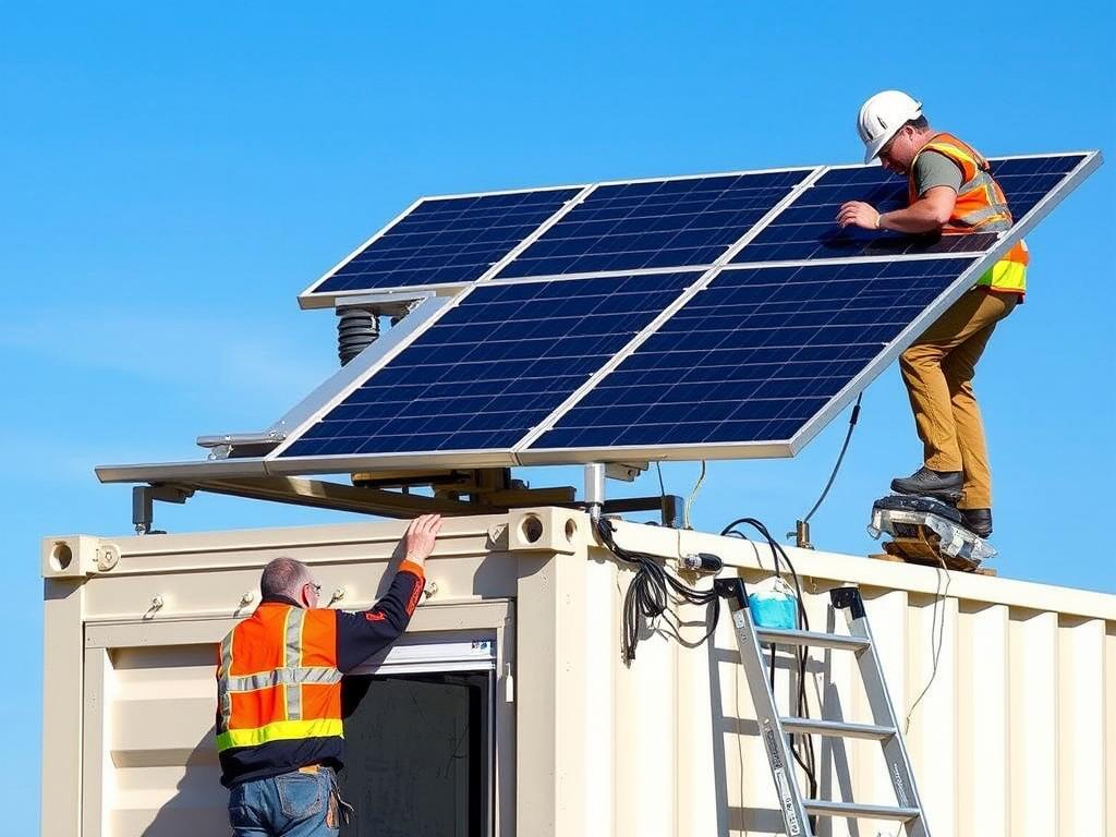 Solar panel installation on shipping container camper roof