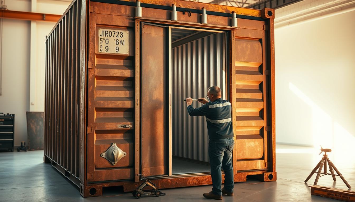how to put door in shipping container